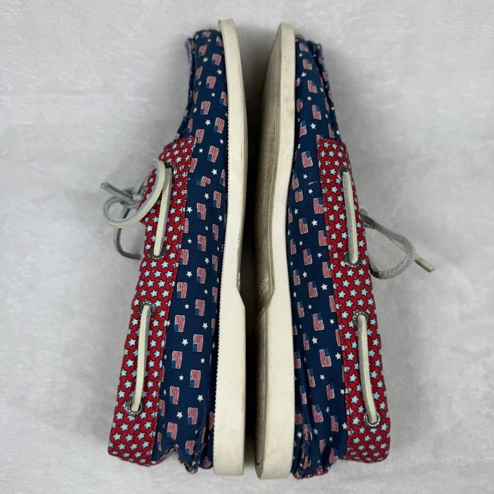 Sperry Vineyard Vines Mens American Flag Whale Boat Shoes STS19092 Blue Red 9.5‎